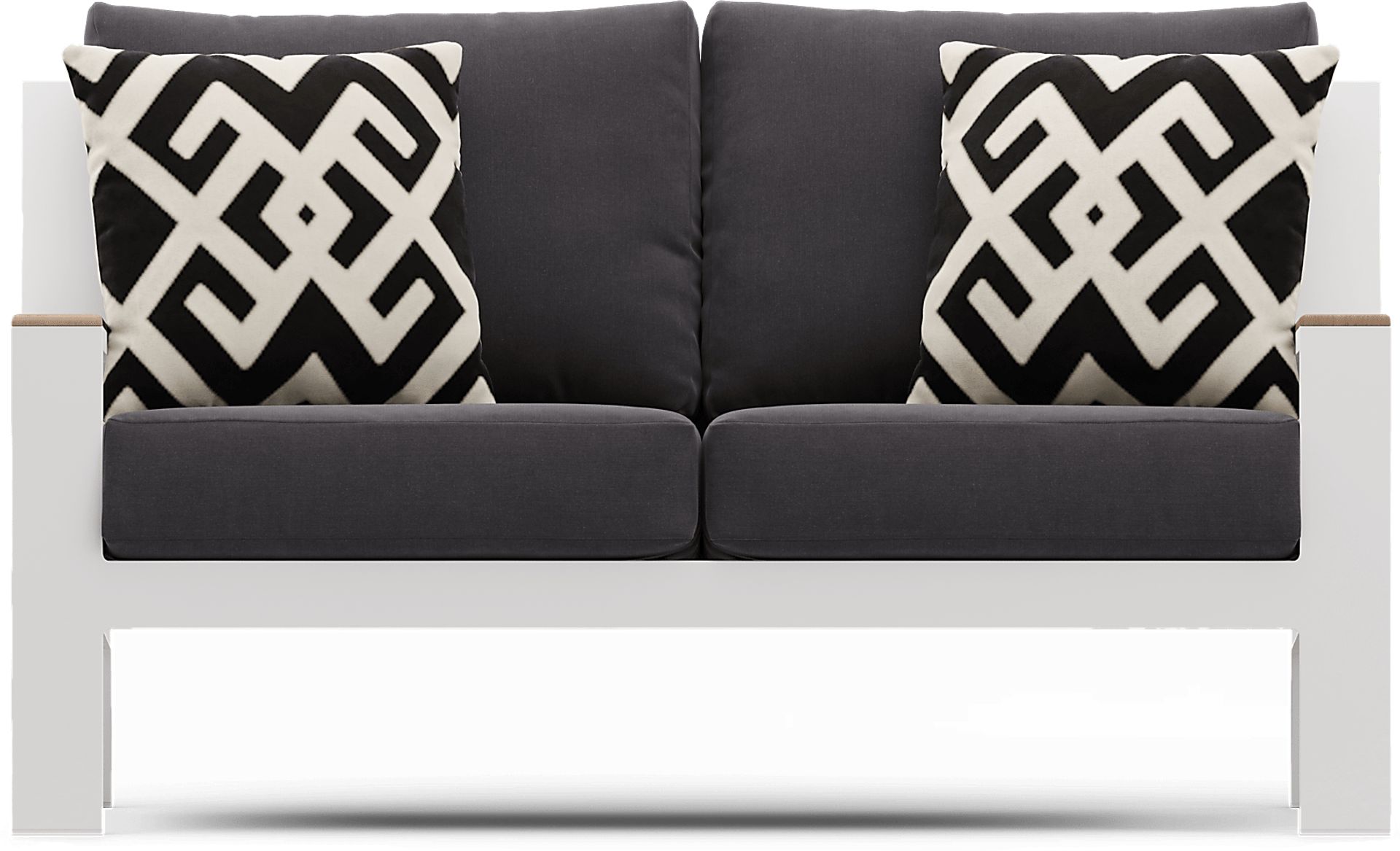 Solana White Outdoor Loveseat with Charcoal Cushions - Image 1