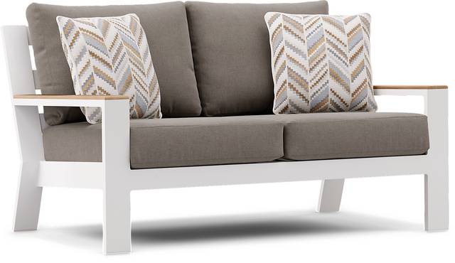 Solana White Outdoor Loveseat with Mushroom Cushions - Thumbnail - Image 2