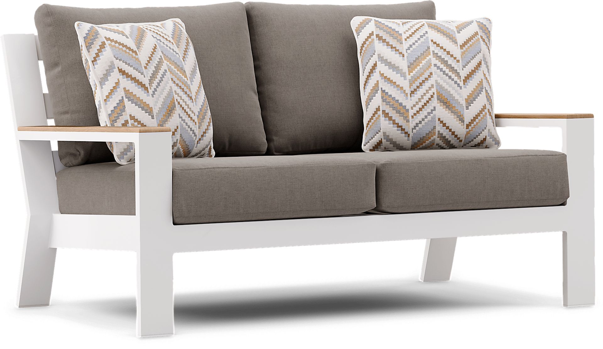 Solana White Outdoor Loveseat with Mushroom Cushions - Image 2