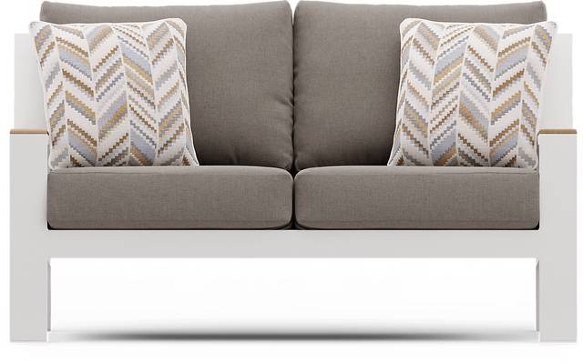 Solana White Outdoor Loveseat with Mushroom Cushions - Thumbnail - Image 1
