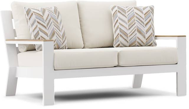 Solana White 4 Pc Outdoor Loveseat Seating Set With Natural Cushions - Thumbnail - Image 3