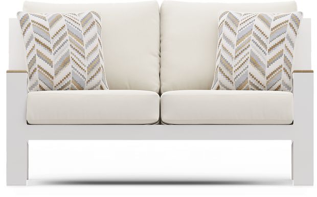 Solana White Outdoor Loveseat with Natural Cushions