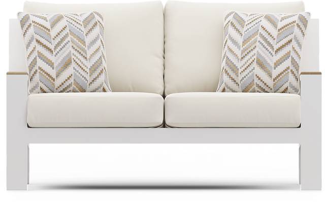 Solana White 4 Pc Outdoor Loveseat Seating Set With Natural Cushions - Thumbnail - Image 2