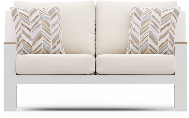 Solana White Outdoor Loveseat with Natural Cushions - Thumbnail - Image 1