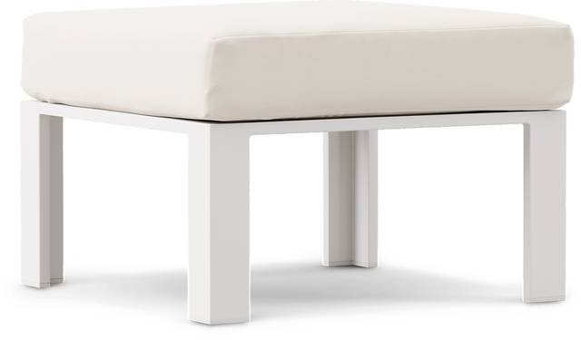 Solana White Outdoor Ottoman with Natural Cushion - Thumbnail - Image 1