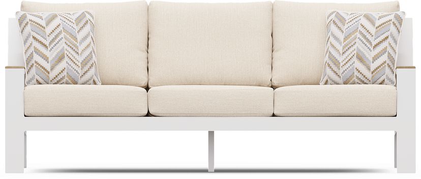 Solana White Outdoor Sofa with Bisque Cushions
