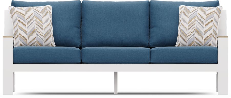Solana White Outdoor Sofa with Blueberry Cushions