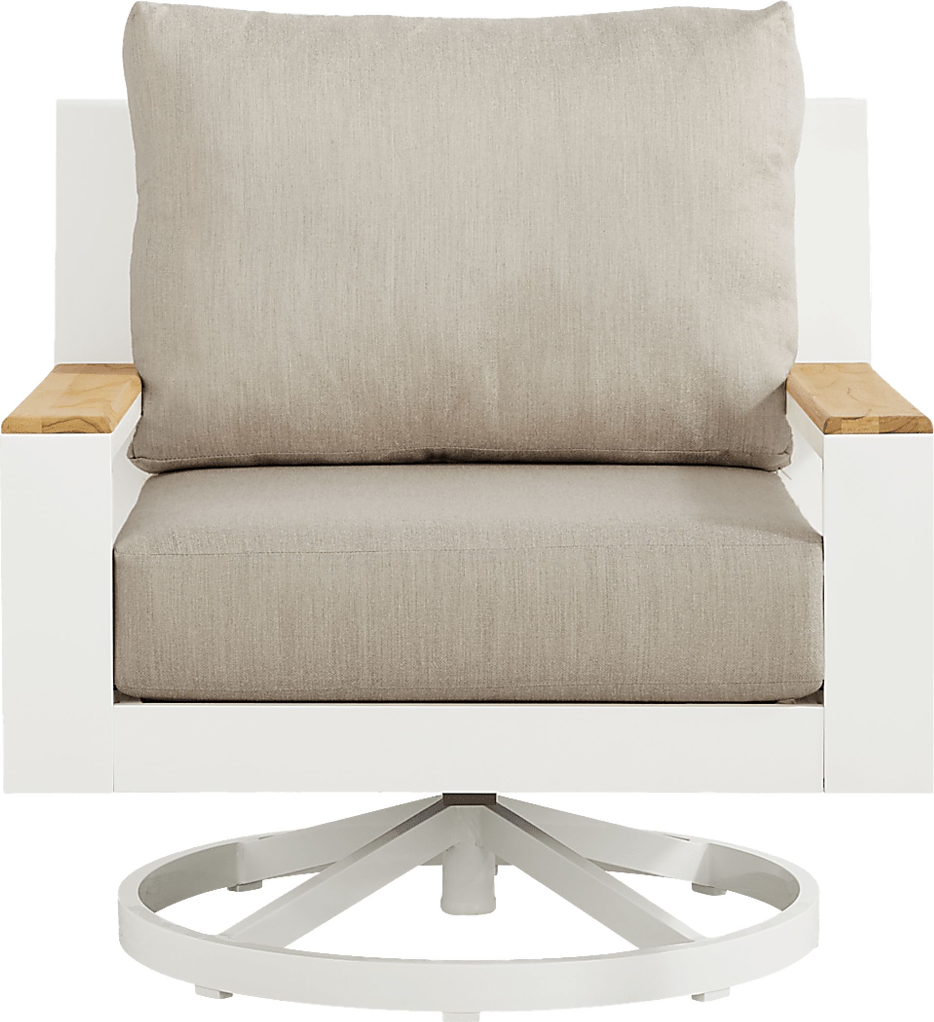 Solana White Outdoor Swivel Rocker Club Chair with Bisque Cushions - Image 2