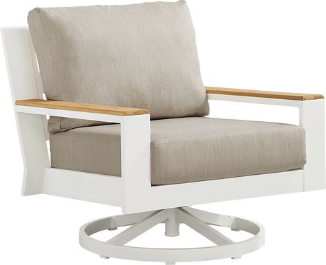 Solana White Outdoor Swivel Rocker Club Chair with Bisque Cushions