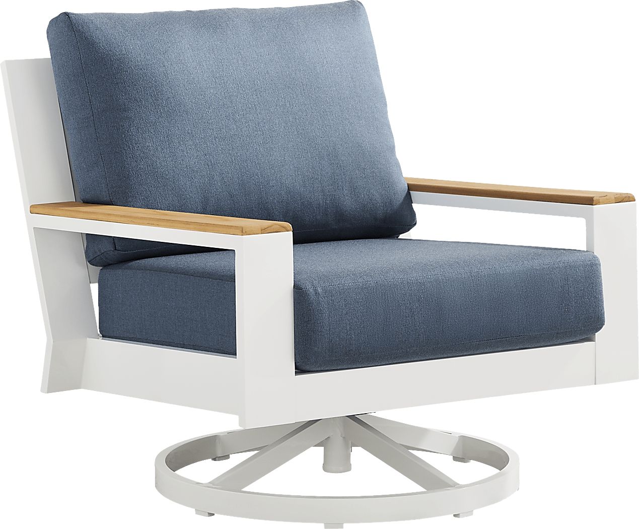 Solana White Outdoor Swivel Rocker Club Chair with Blueberry Cushions