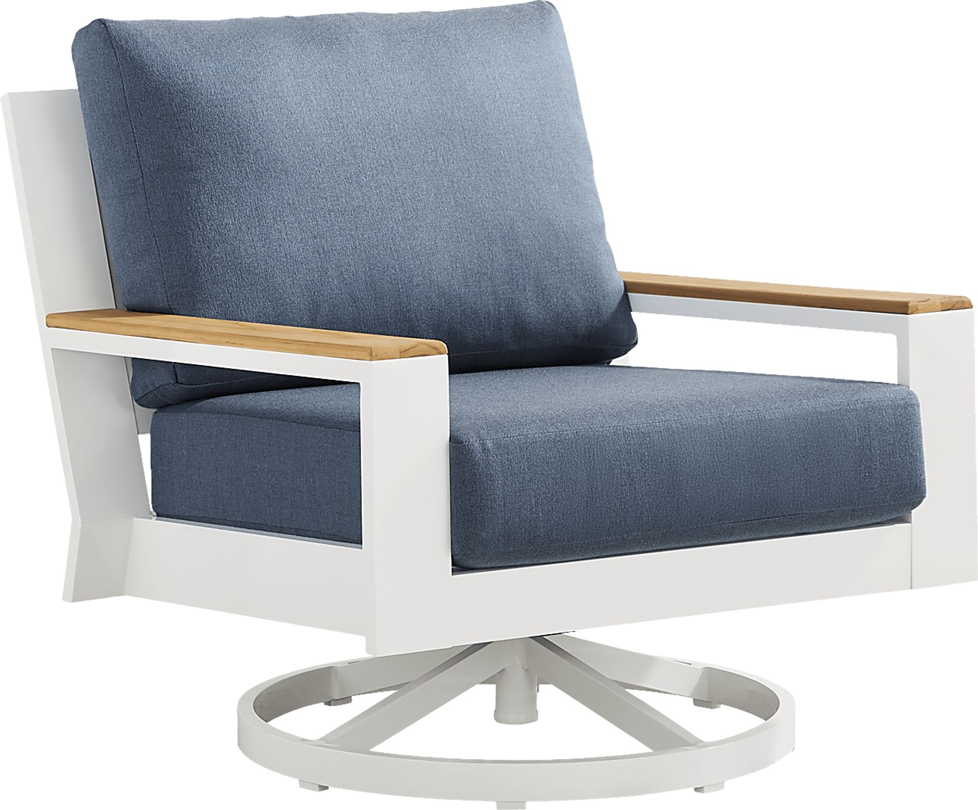 Solana White Outdoor Swivel Rocker Club Chair with Blueberry Cushions - Image 1