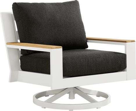 Solana White Outdoor Swivel Rocker Club Chair with Charcoal Cushions