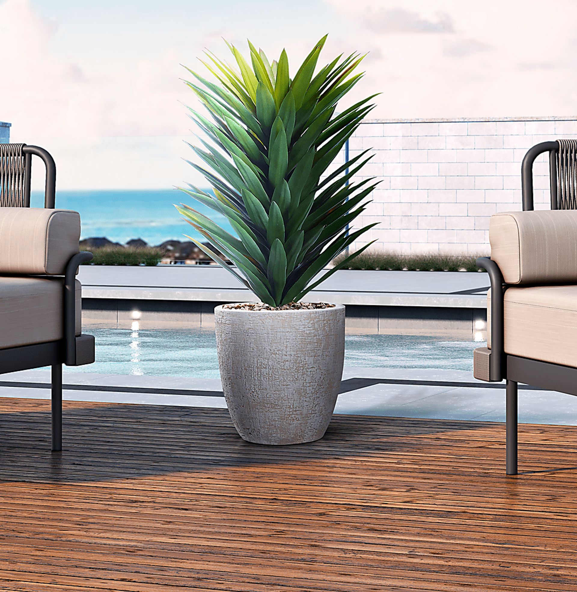 Solara Green 40 in. Artificial Agave in White Planter - Image 2