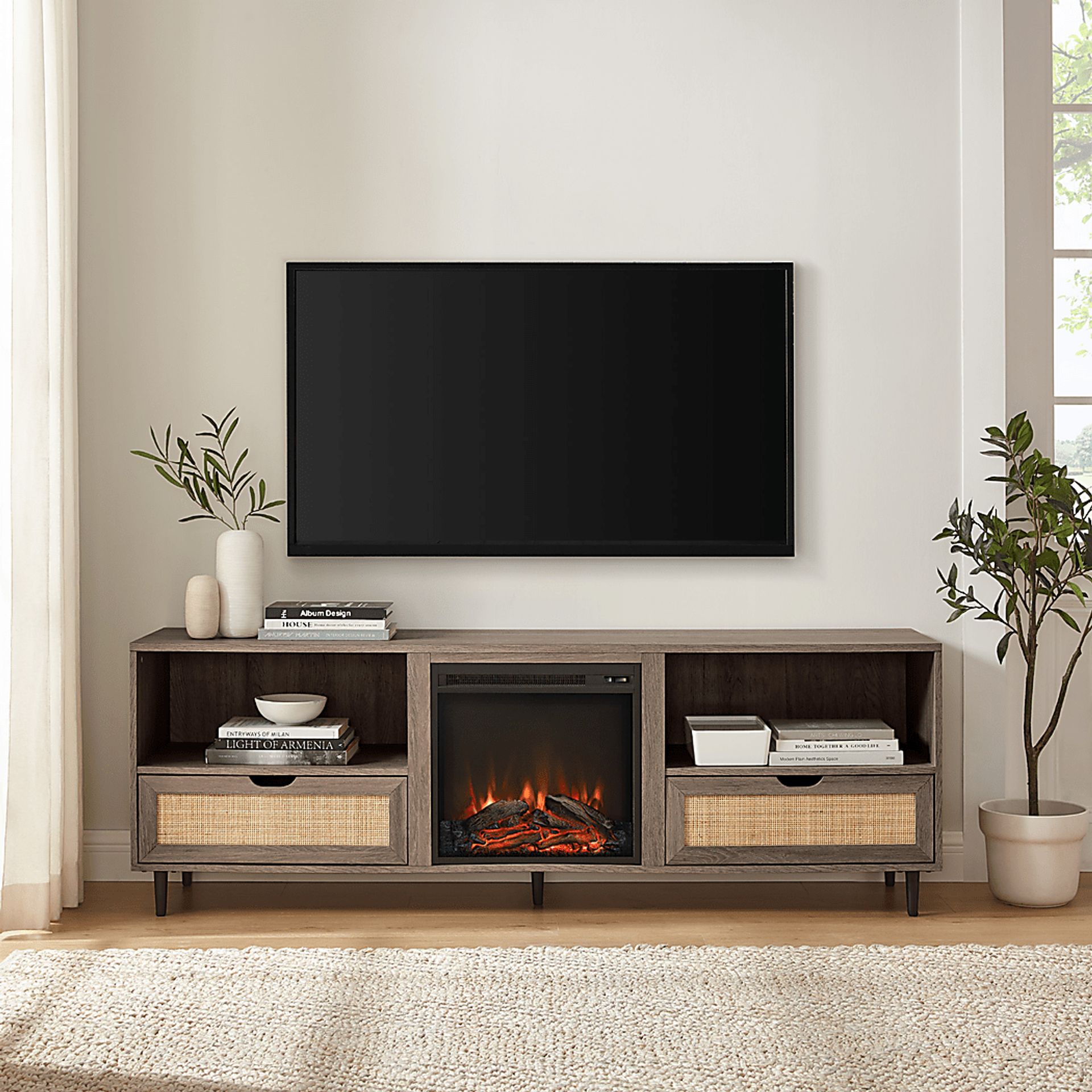 Sollway Driftwood 70 in. Console, With Electric Fireplace - Image 2