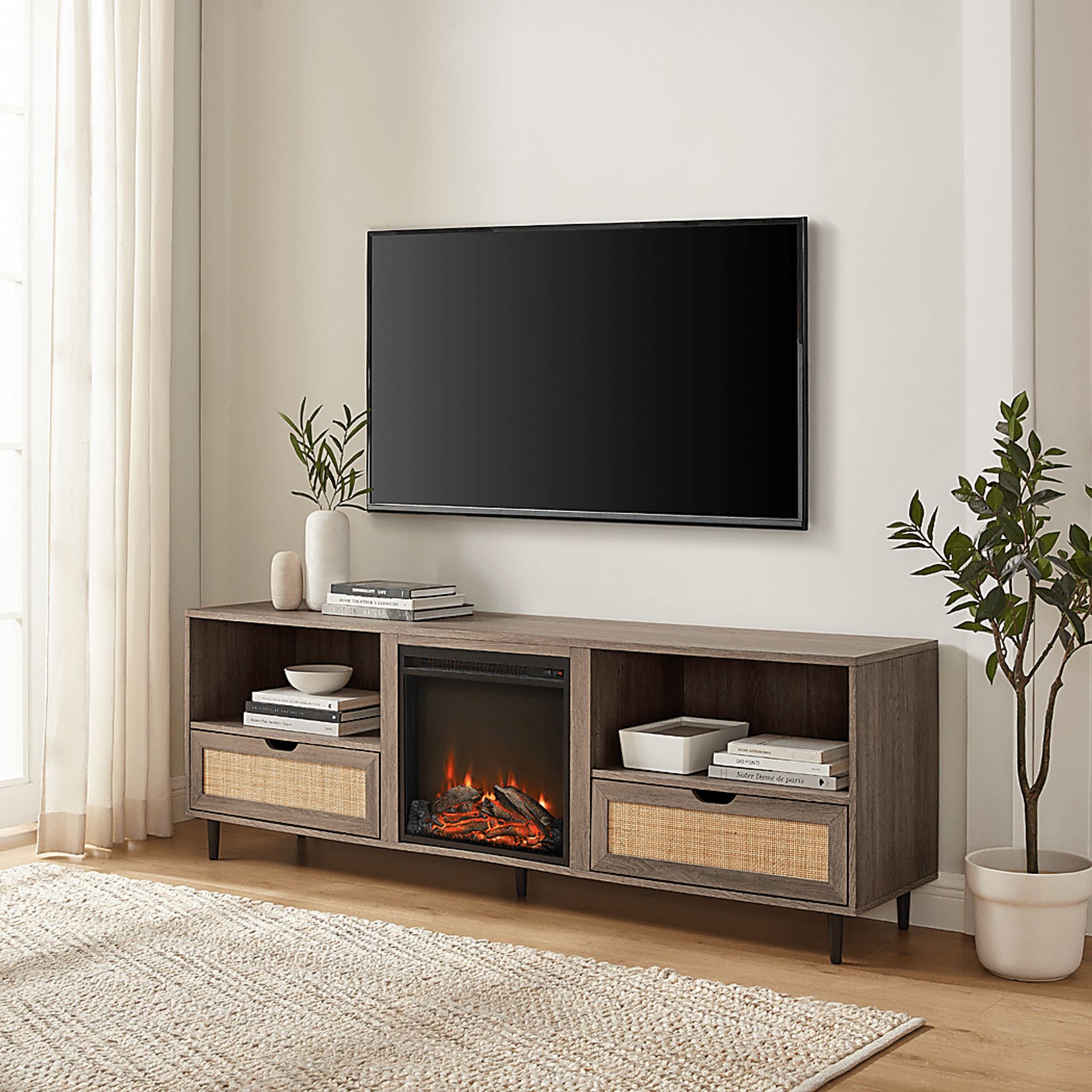 Sollway Driftwood 70 in. Console, With Electric Fireplace - Image 4