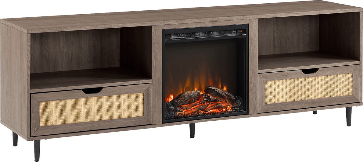 Sollway Driftwood 70 in. Console, With Electric Fireplace