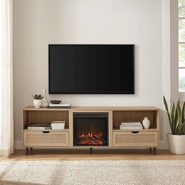 Sollway Oak 70 in. Console, With Electric Fireplace - Thumbnail - Image 2