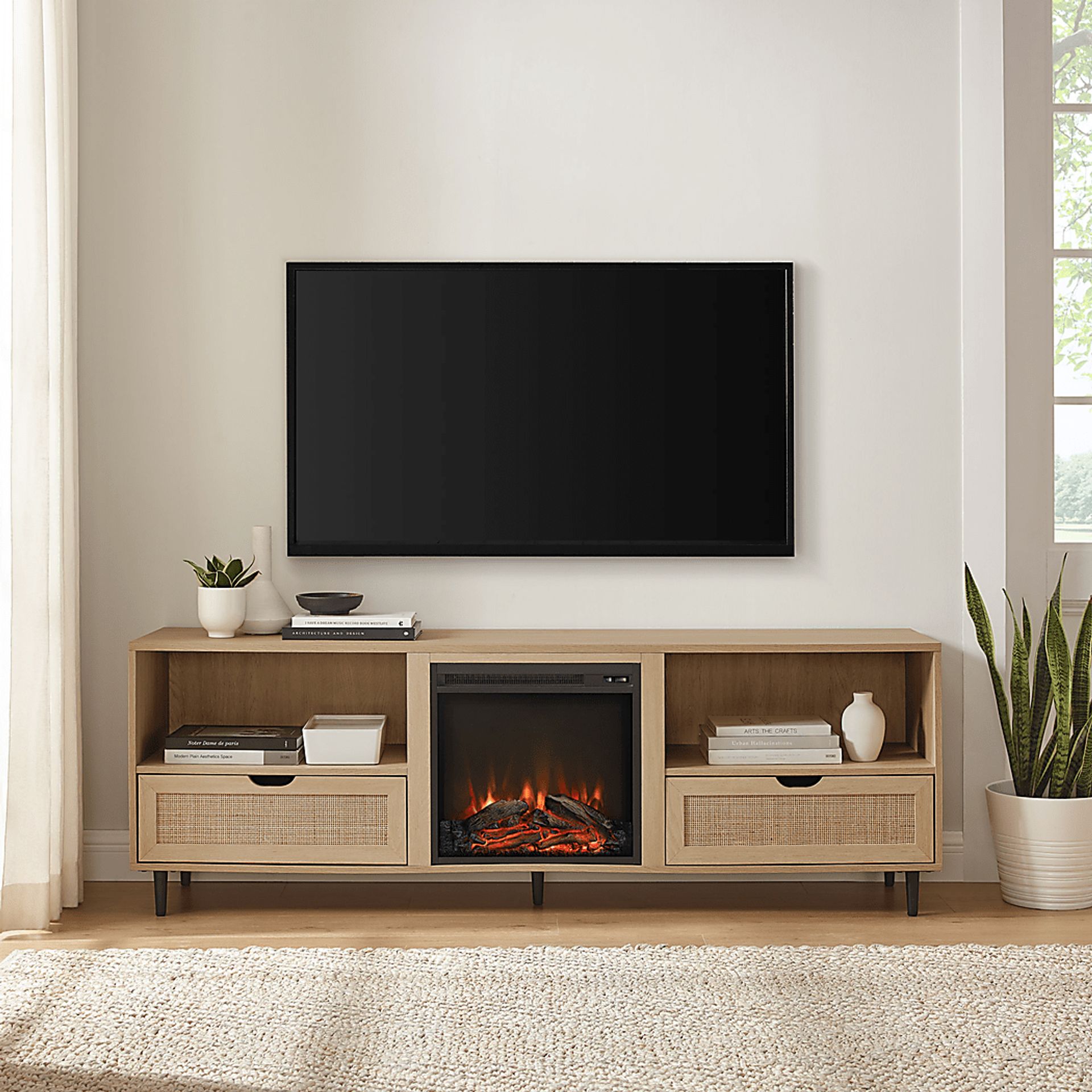 Sollway Oak 70 in. Console, With Electric Fireplace - Image 2