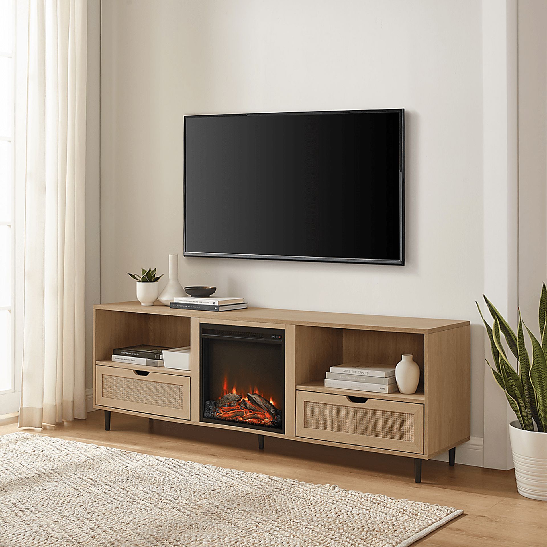 Sollway Oak 70 in. Console, With Electric Fireplace - Image 4