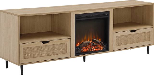 Sollway Oak 70 in. Console, With Electric Fireplace - Thumbnail - Image 1