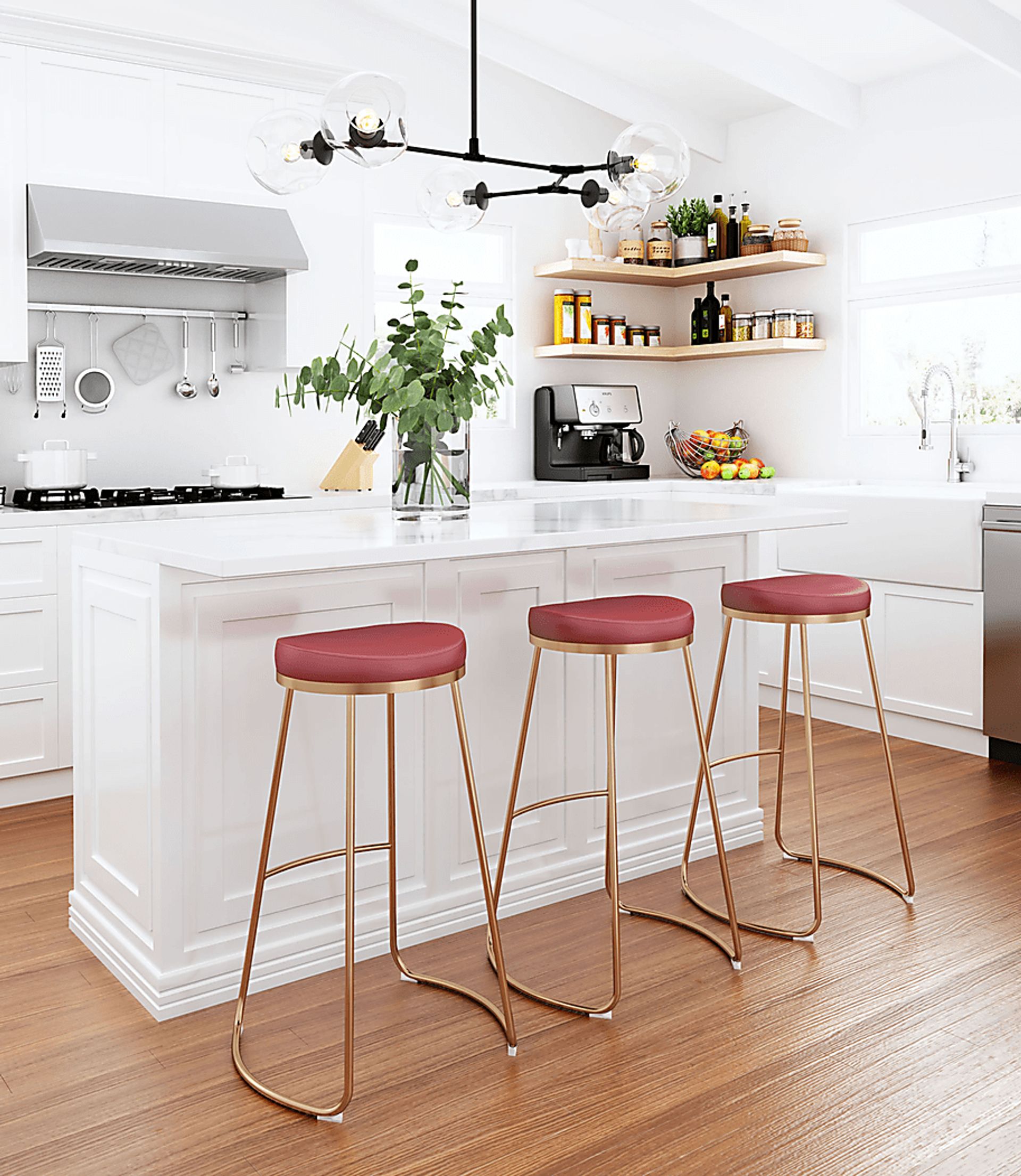 Sonali Burgundy Barstool, Set of 2 - Image 6