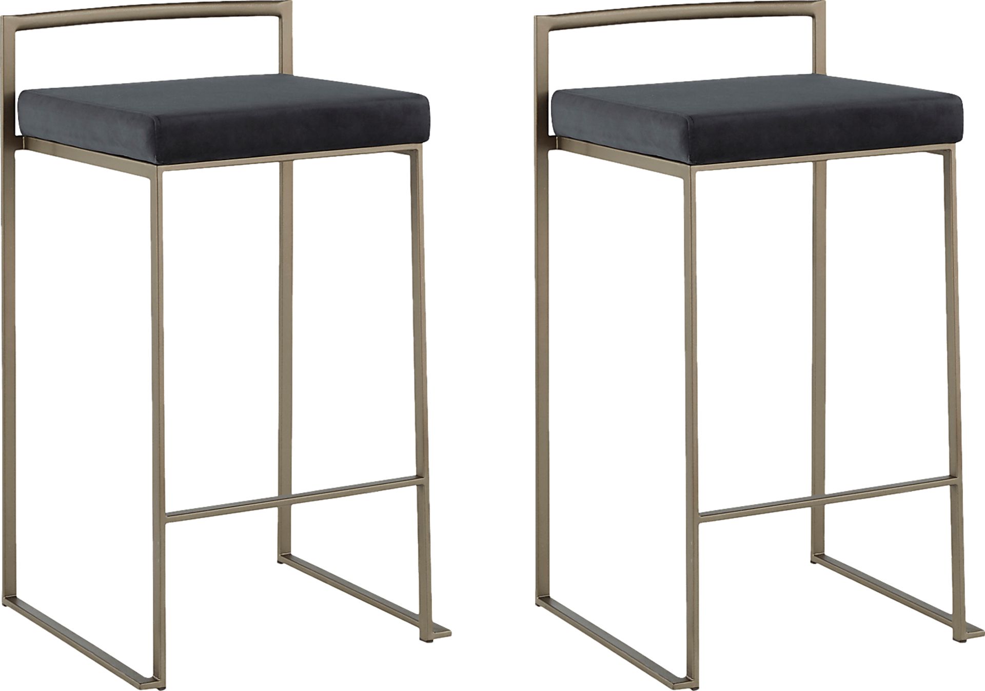Sora Black Plush Antique Metal Counter Height Stool, Set of 2 - Image 1