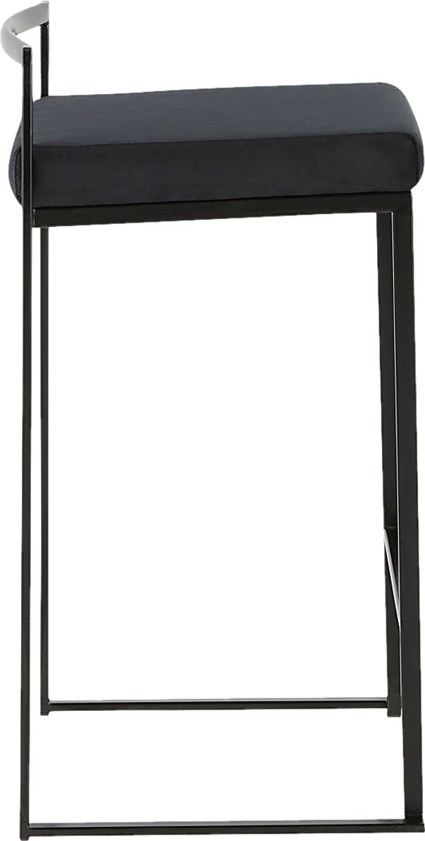 Sora Black Plush Black Metal Counter Height Stool, Set of 2