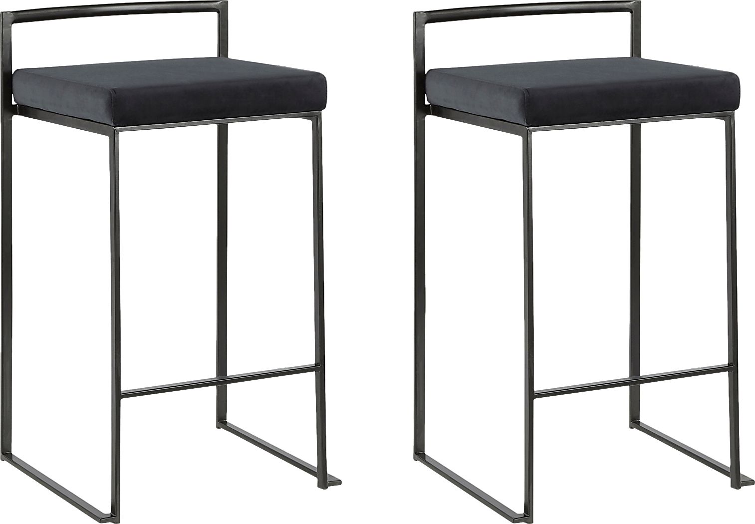 Sora Black Plush Black Metal Counter Height Stool, Set of 2