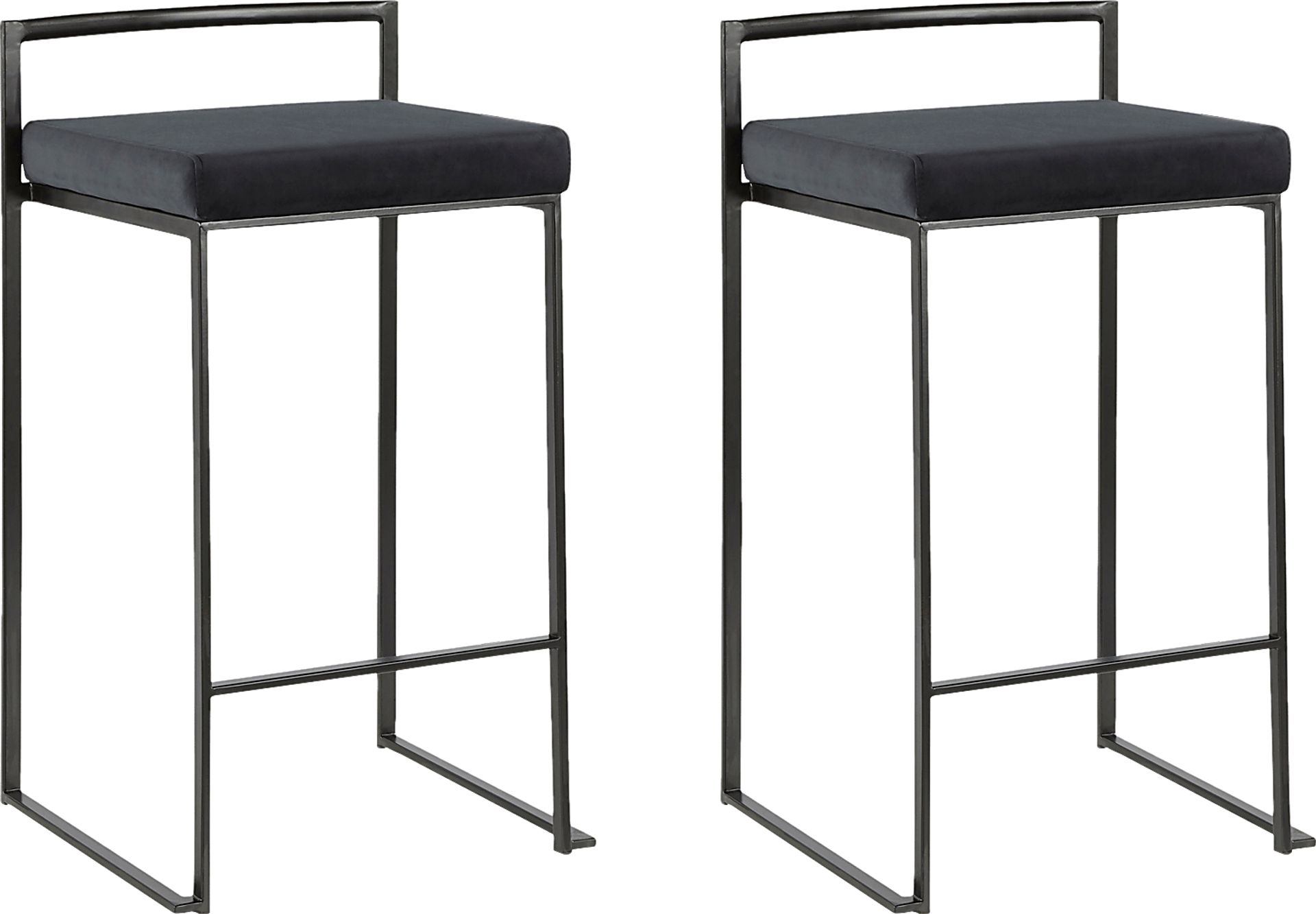 Sora Black Plush Black Metal Counter Height Stool, Set of 2 - Image 1