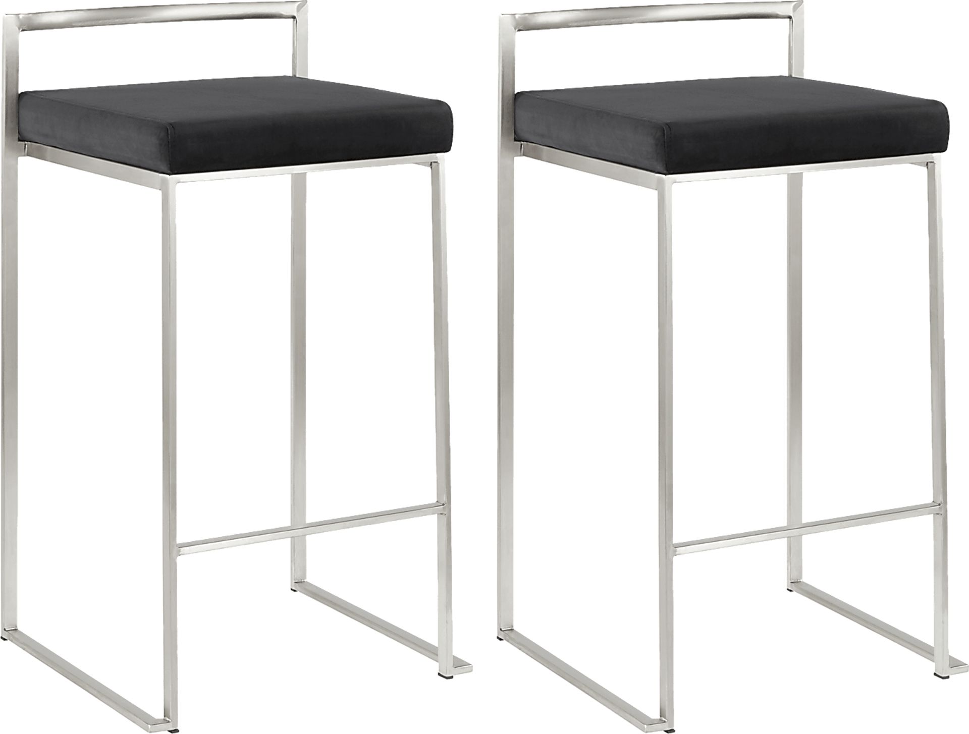Sora Black Plush Brushed Metal Counter Height Stool, Set of 2 - Image 1