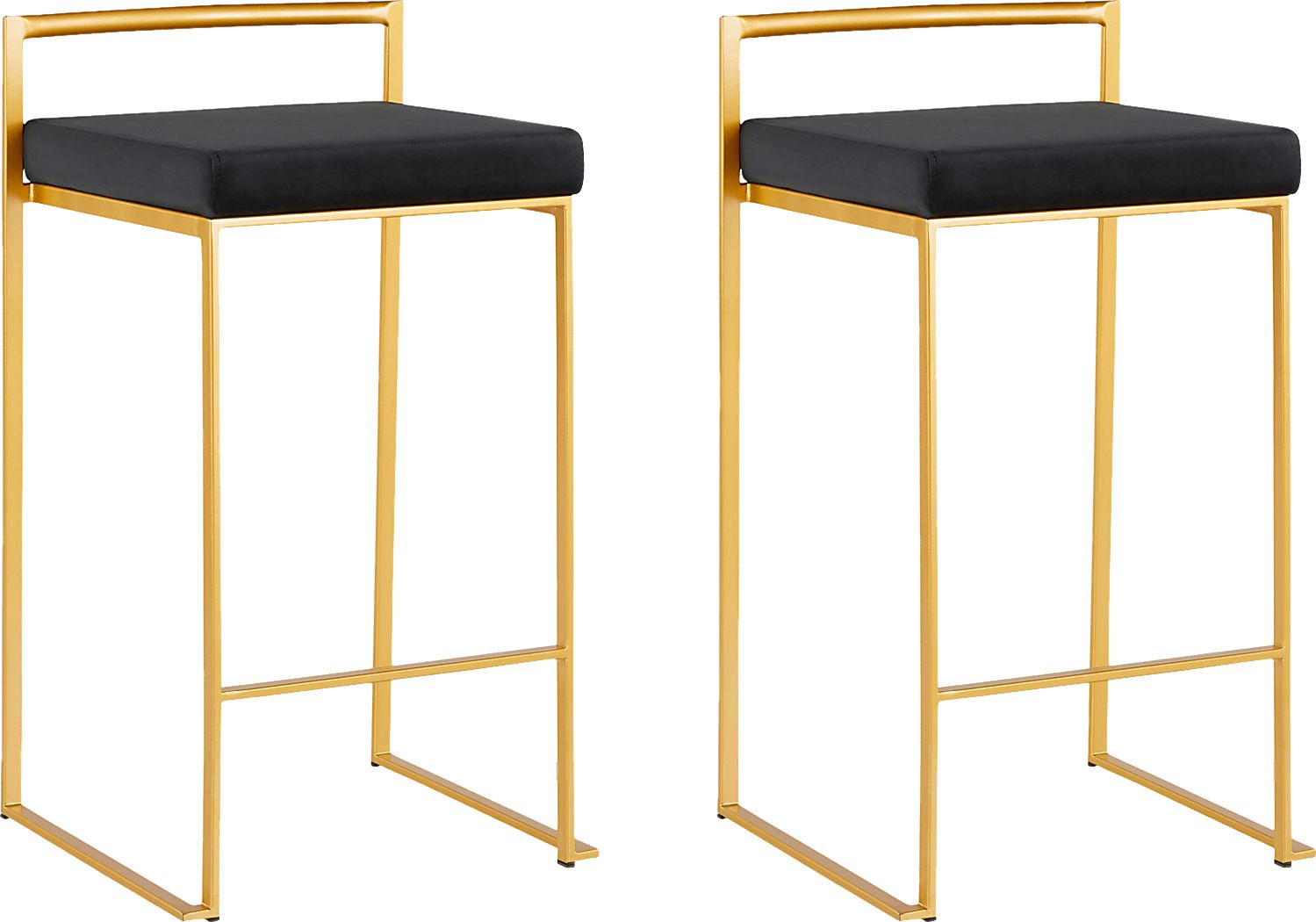 Sora Black Plush Gold Metal Counter Height Stool, Set of 2