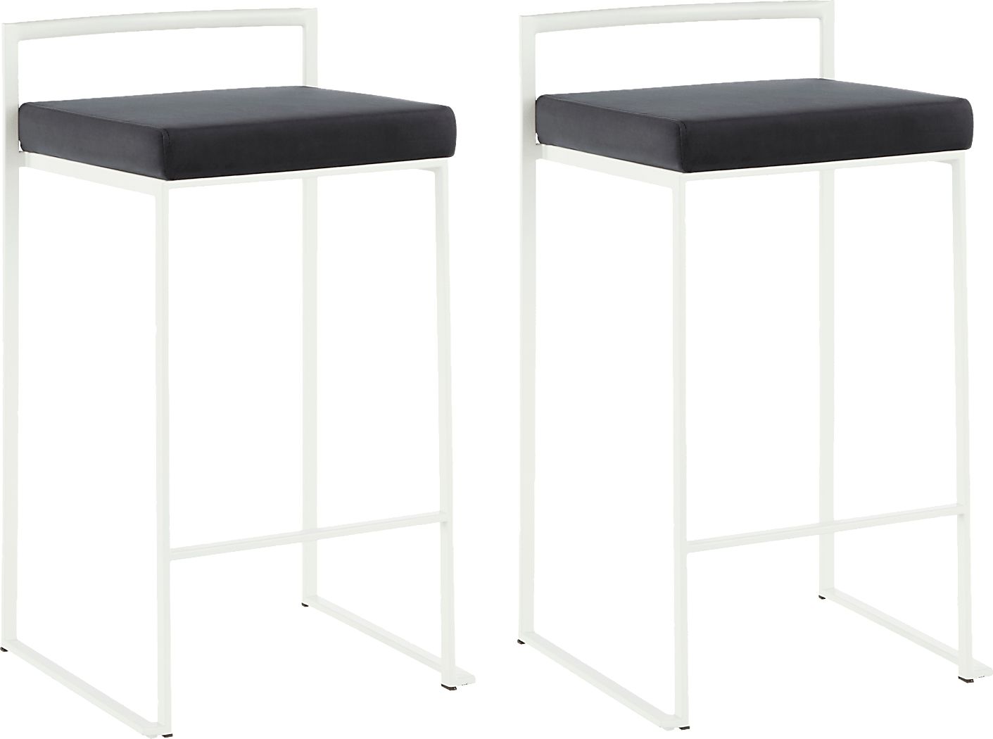 Sora Black Plush White Metal Counter Height Stool, Set of 2