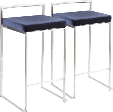 Sora Blue Silver Counter Height Stool (Set of 2)
