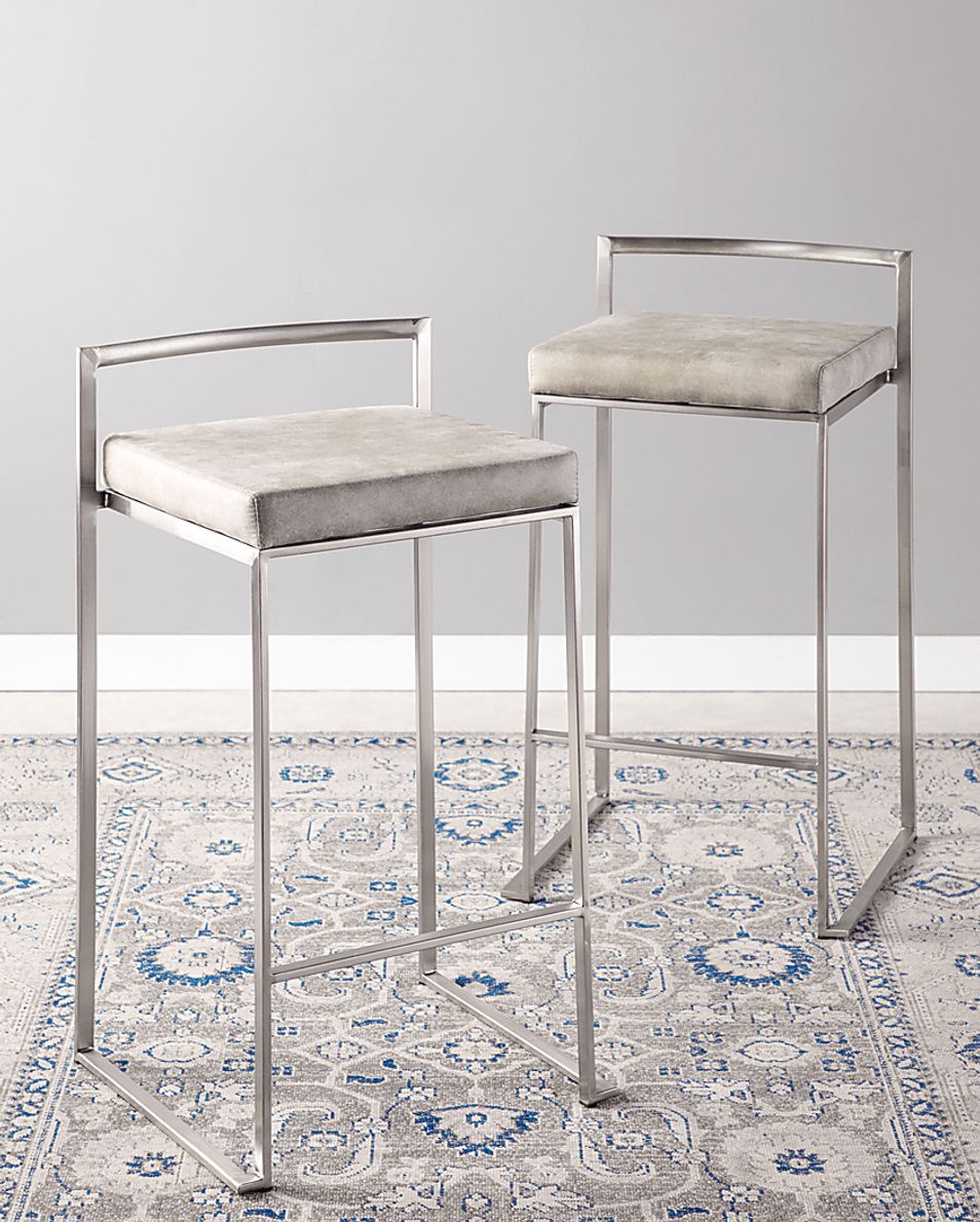 Sora Gray Silver Counter Height Stool (Set of 2)