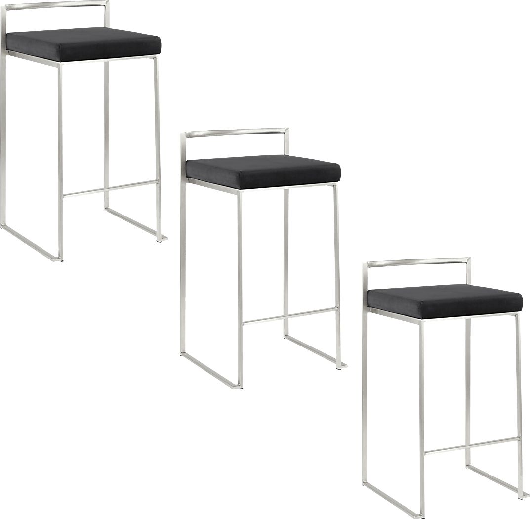 Sora V Black Counter Height Stool, Set of 3