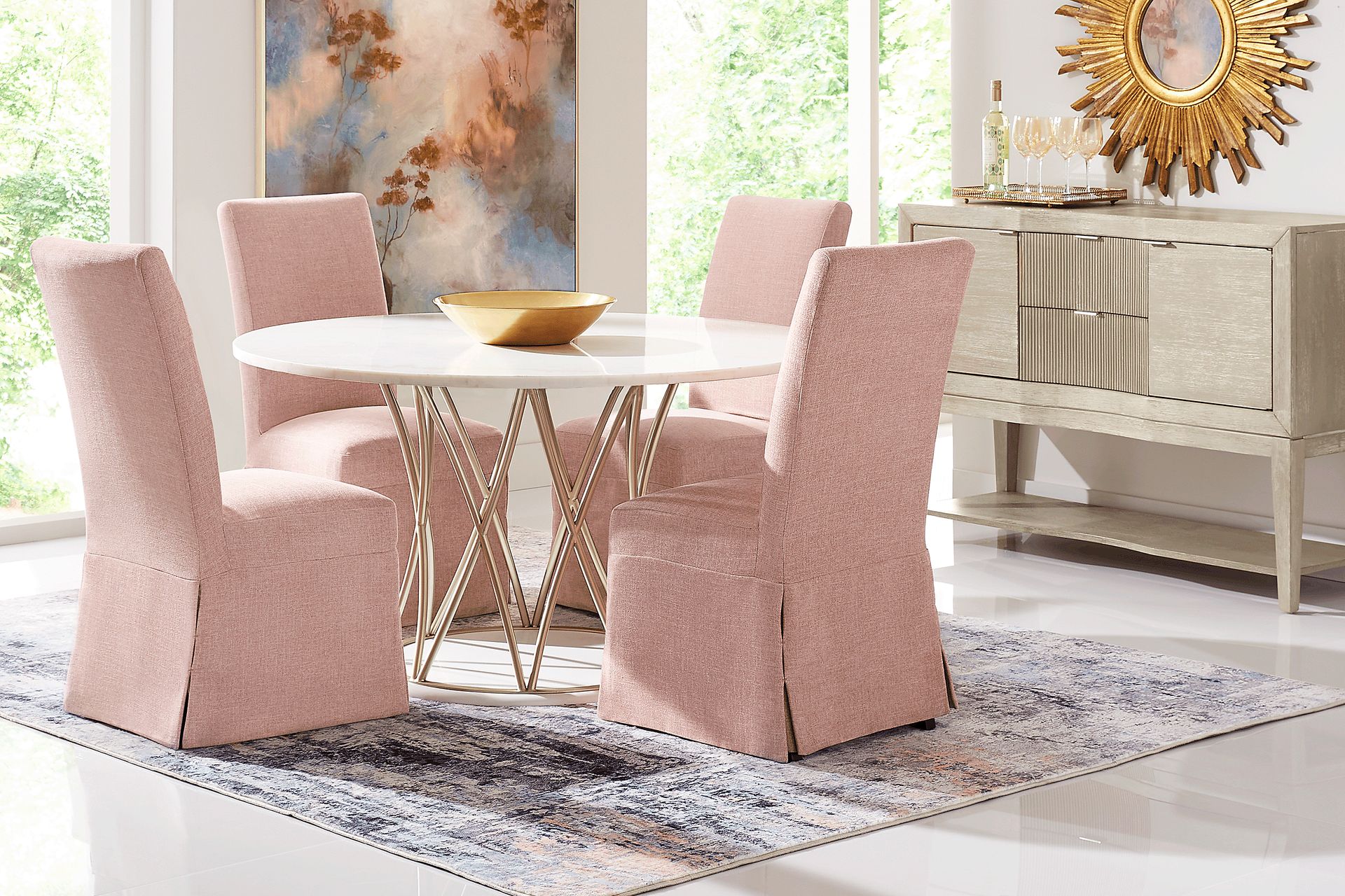 Soraya Street White 5 Pc Dining Room with Blush Side Chairs - Image 1