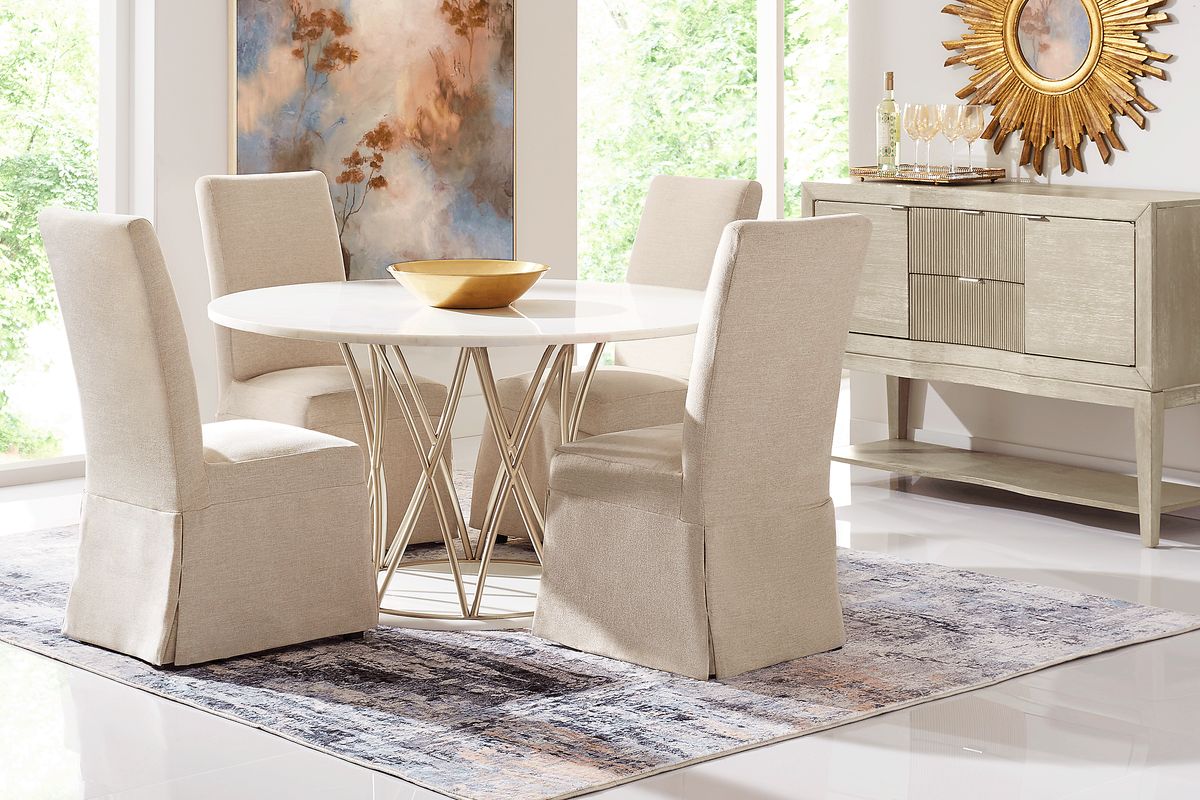 Soraya Street 5 Pc White Colors,White Ivory Beige Dining Room Set With