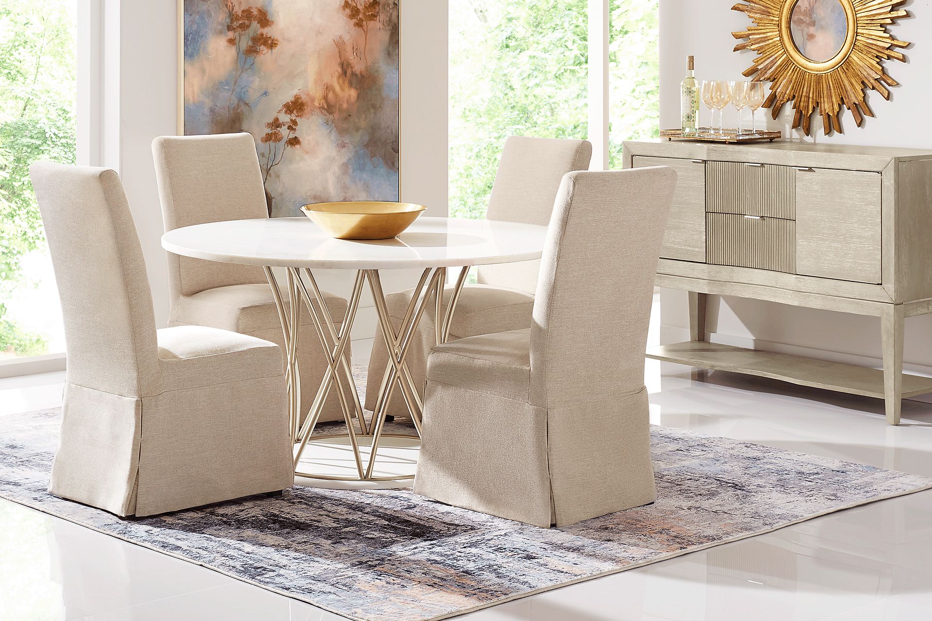 Soraya Street White 5 Pc Dining Room with Ivory Side Chairs - Image 1
