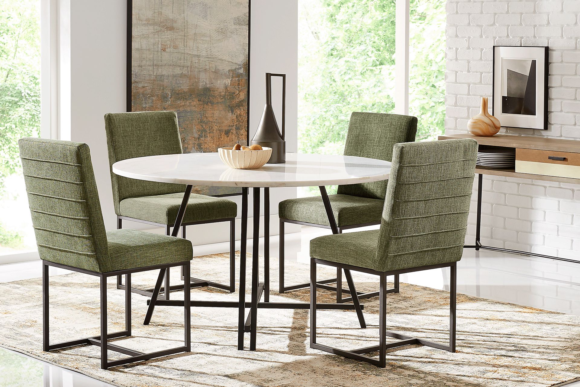 Soraya Street White 5 Pc Dining Room with Loft Side Avocado Chairs - Image 1