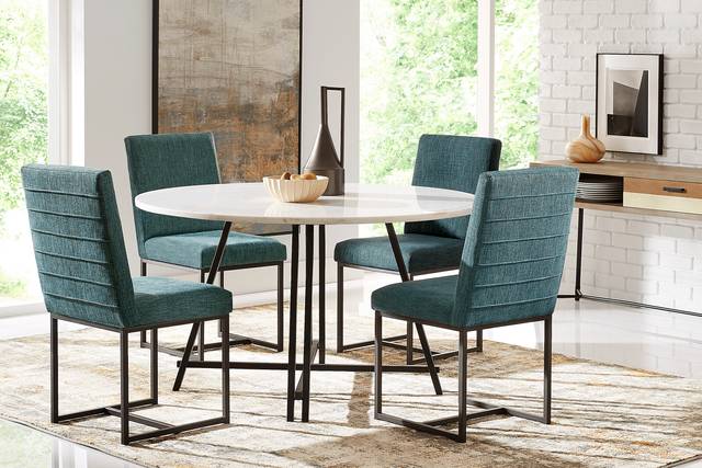 Soraya Street White 5 Pc Dining Room with Loft Side Teal Chairs - Thumbnail - Image 1