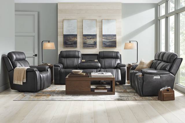 Sound Tech by Shaq Black Leather 3 Pc Triple Power Reclining Living Room with Audio - Thumbnail - Image 1
