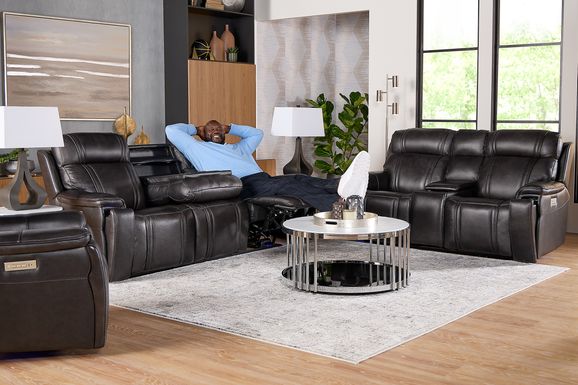 Sound Tech by Shaq Black Leather Triple Power Reclining Loveseat with Audio