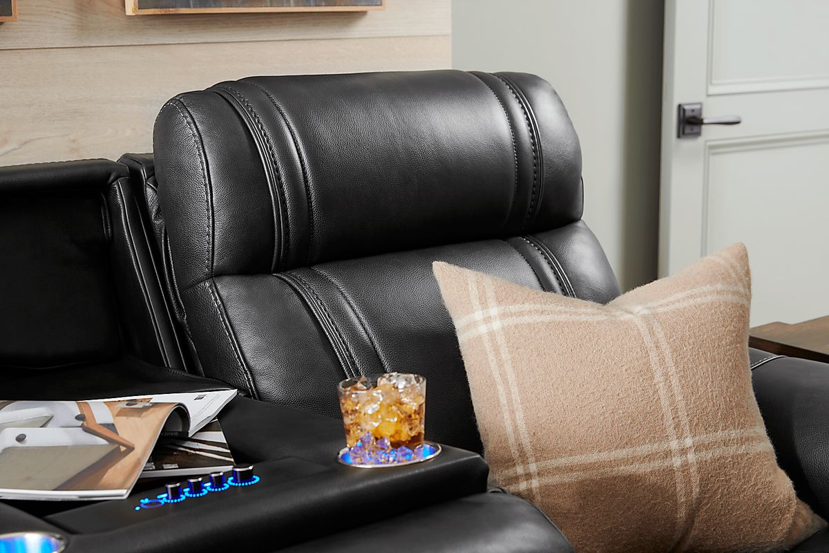Shaq Sound Tech 6 Pc Black Leather Triple Power Reclining Living Room ...