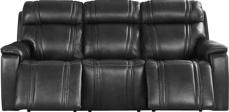 Sound Tech by Shaq Black Leather Triple Power Reclining Sofa with Audio