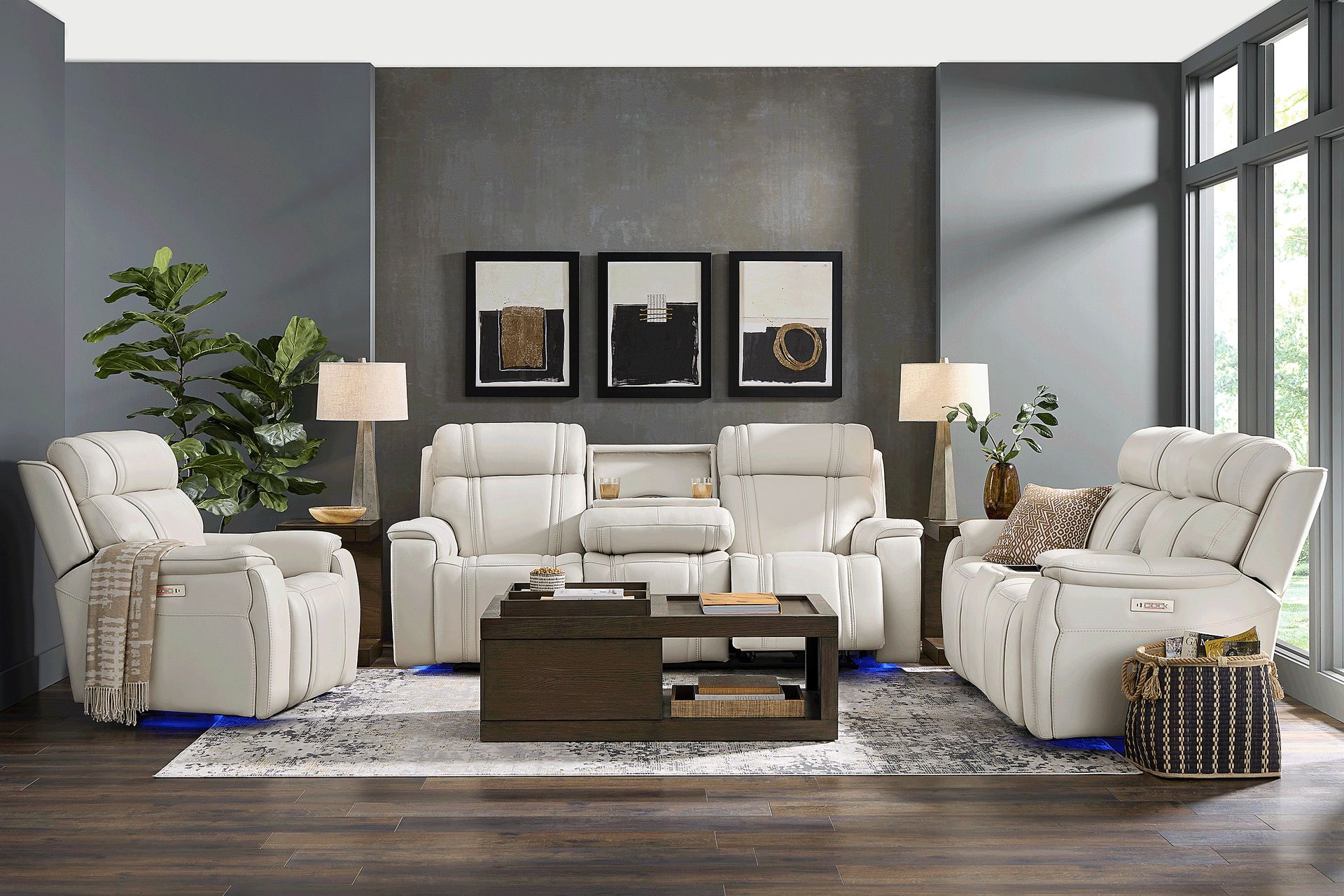 Sound Tech by Shaq Ice Leather 2 Pc Triple Power Reclining Living Room with Audio - Image 1
