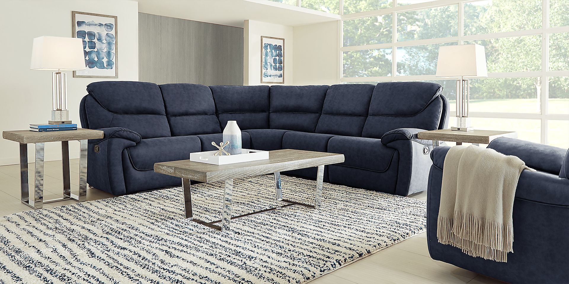South Brook Blue 5 Pc Reclining Sectional - Image 2