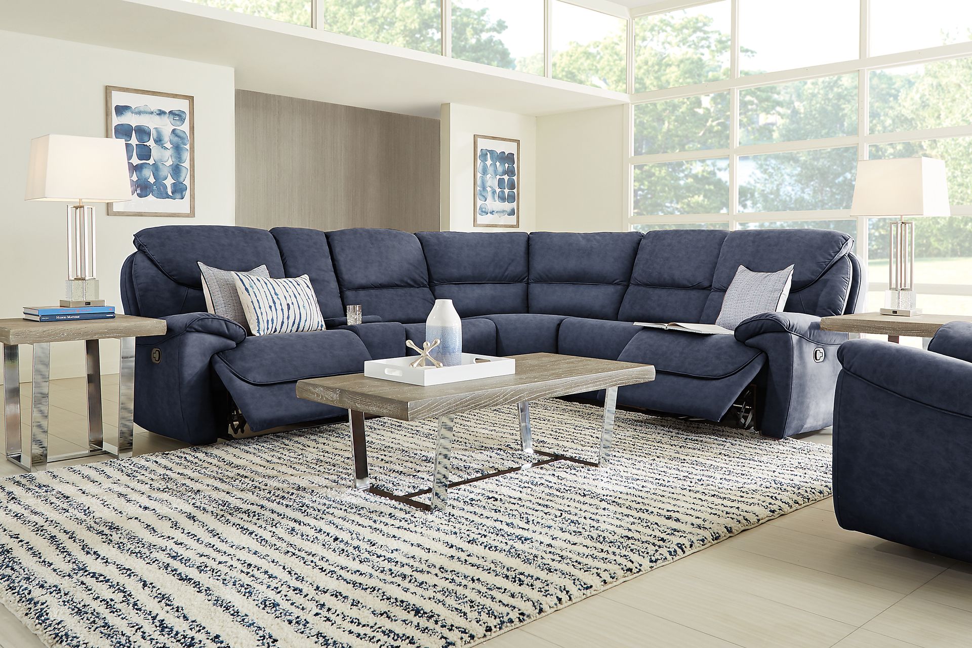 South Brook Blue 6 Pc Reclining Sectional - Image 2