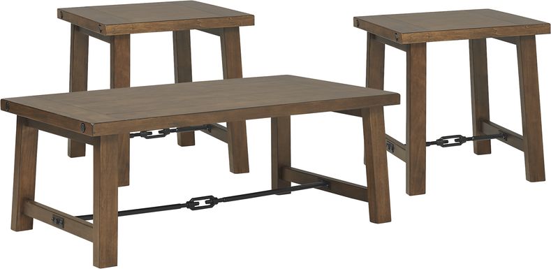 South River Brown 3 Pc Cocktail Table Set