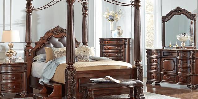 Southampton Walnut 6 Pc Queen Canopy Bedroom - Thumbnail - Image 1