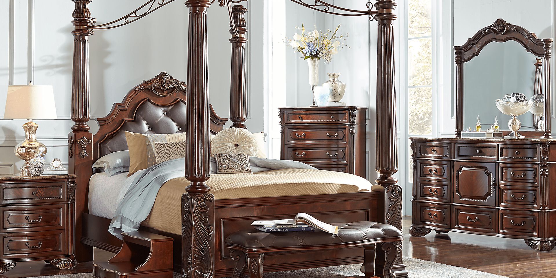 Southampton Walnut 6 Pc Queen Canopy Bedroom - Image 1